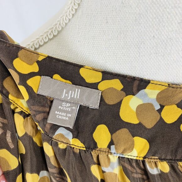 J. Jill 100% Silk Blouse 3/4 Sleeve Fall Button Down Brown Size Small Petite - Picture 6 of 8